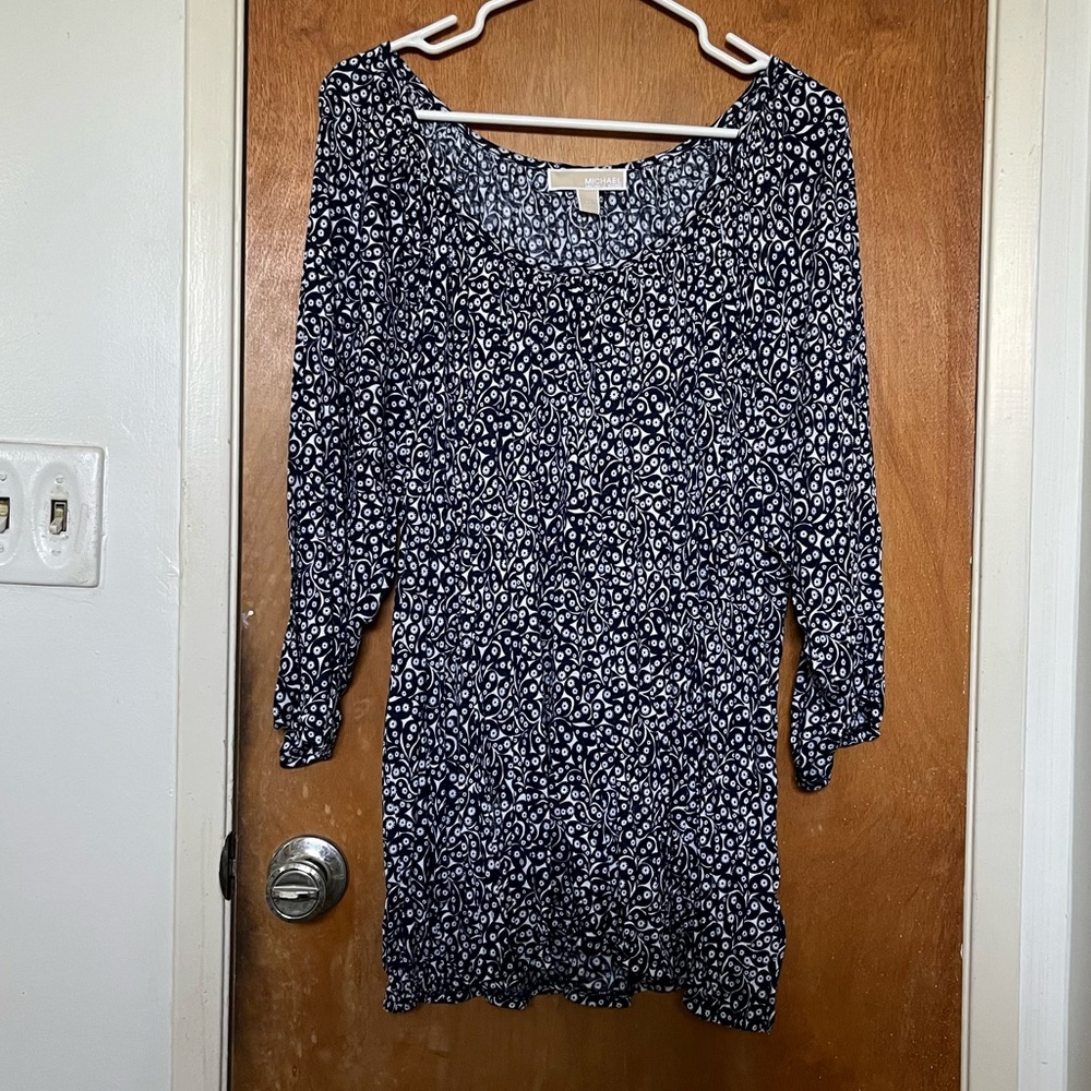 MICHAEL Michael Kors navy/white print long-sleeve lightweight top blouse NWT 3X